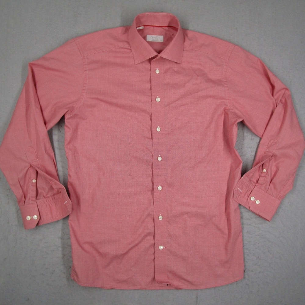 Eton Contemporary Fit Dress Shirt Mens 15.75 40 Red White Micro Houndstooth
